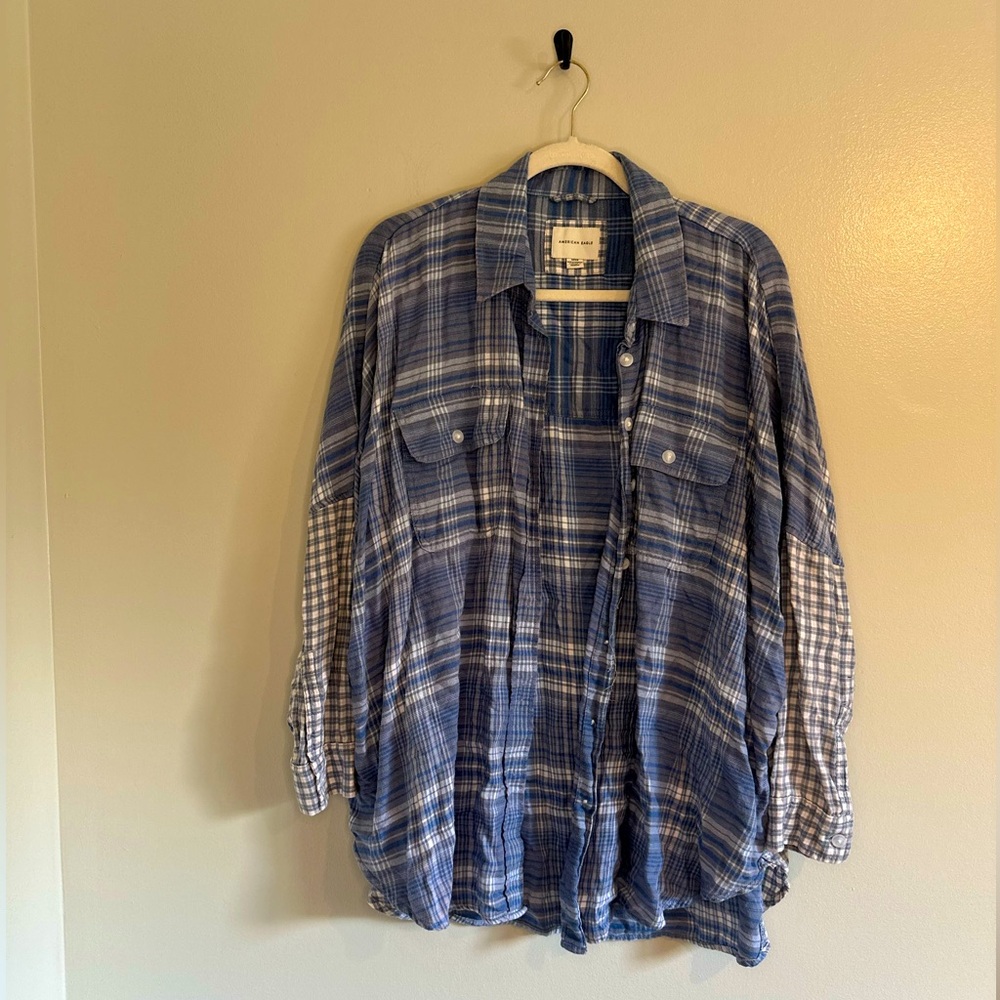 American Eagle Blue Oversized Flannel Size Small